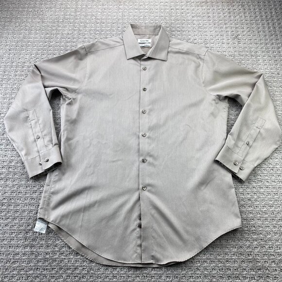 Calvin Klein Formal Dress Shirt Men Size 16.5 32/33 Slim Fit Non-Iron Button Up - Picture 1 of 9